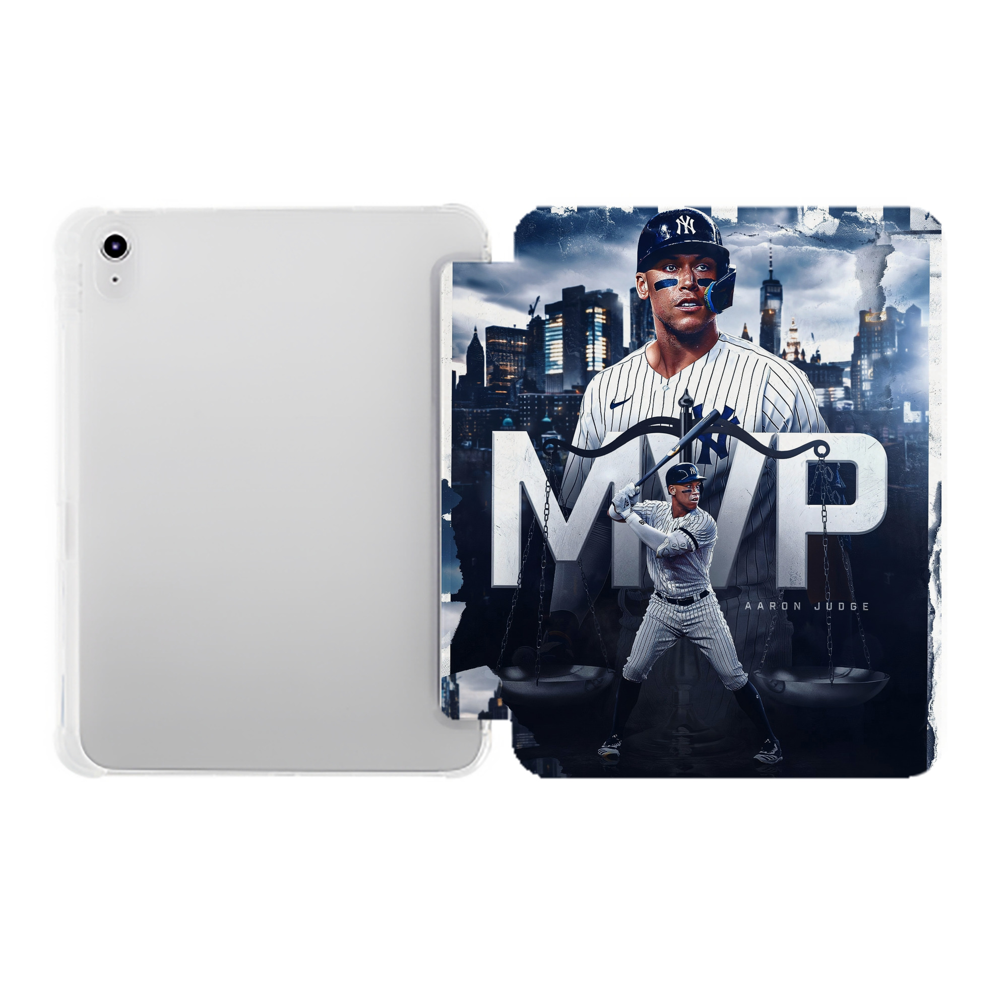 Aaron Judge MVP Premium Tri-Fold PU Leather & Silicone IPad Case With Pencil Slot – Fits 9.5,10.5,10.9 – Adjustable Stand, Slim, Protective